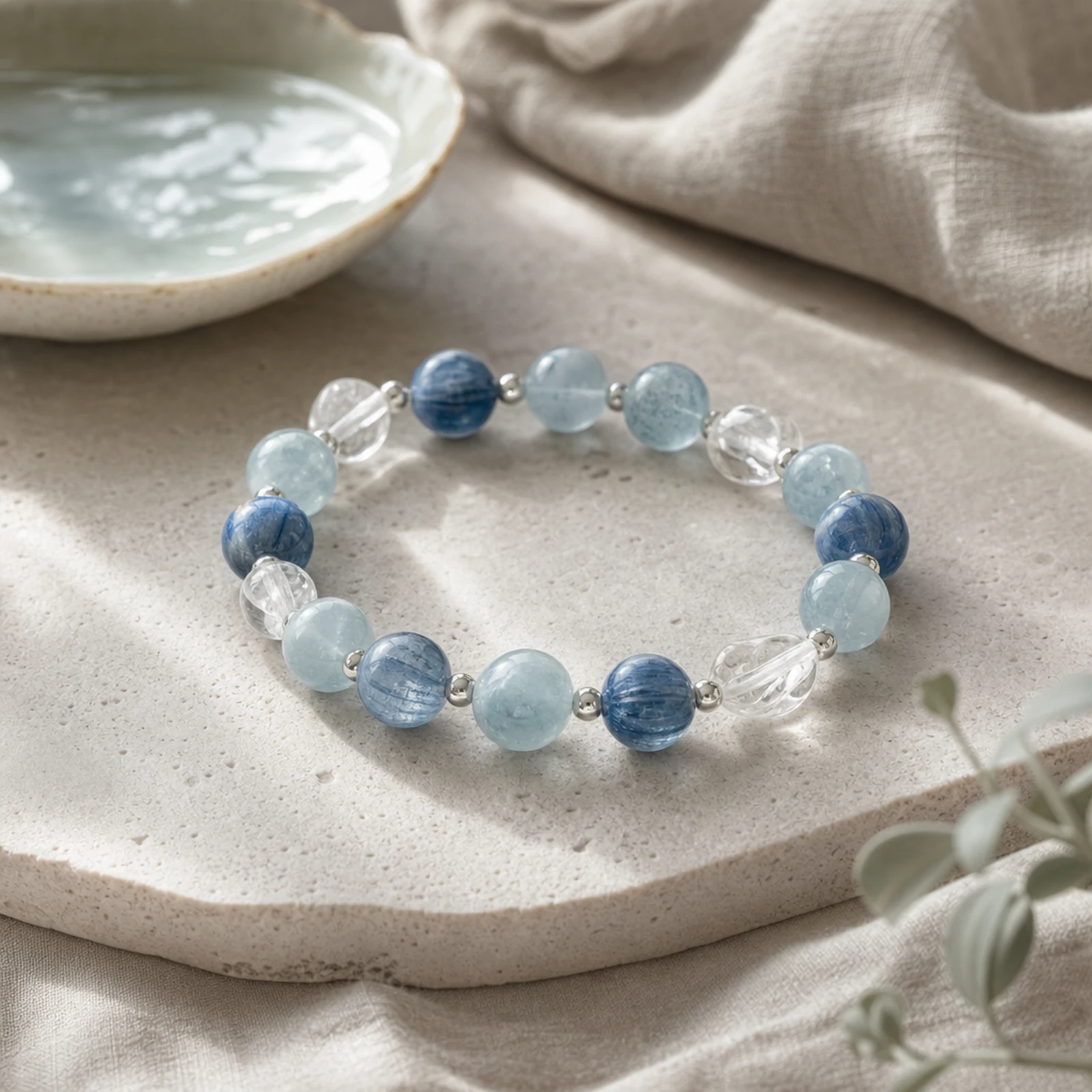 Aquamarine Kyanite Bracelet quiet ritual setting
