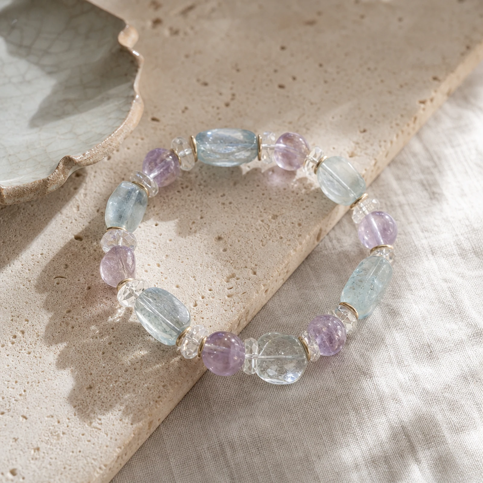 Topaz Aquamarine Bracelet quiet ritual setting