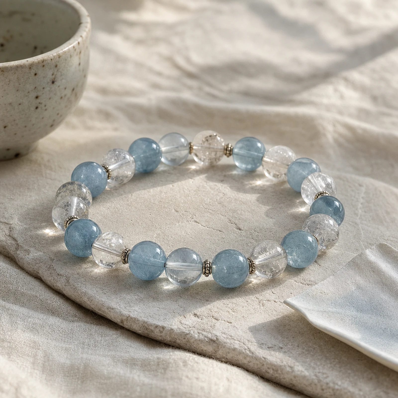 Aquamarine Lemurian Bracelet quiet ritual setting
