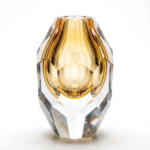 Modern Amber Faceted Crystal Vase