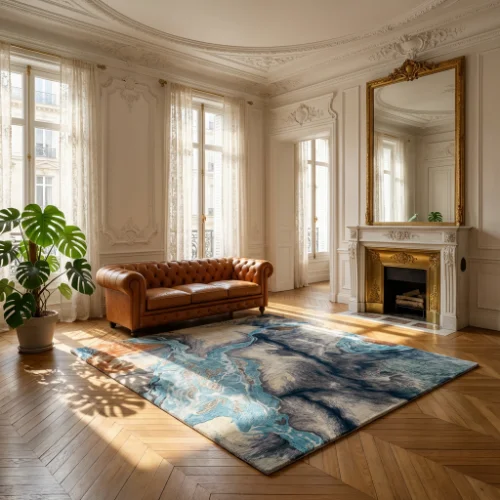 Abstract River Flow Hand-Knotted Wool Rug