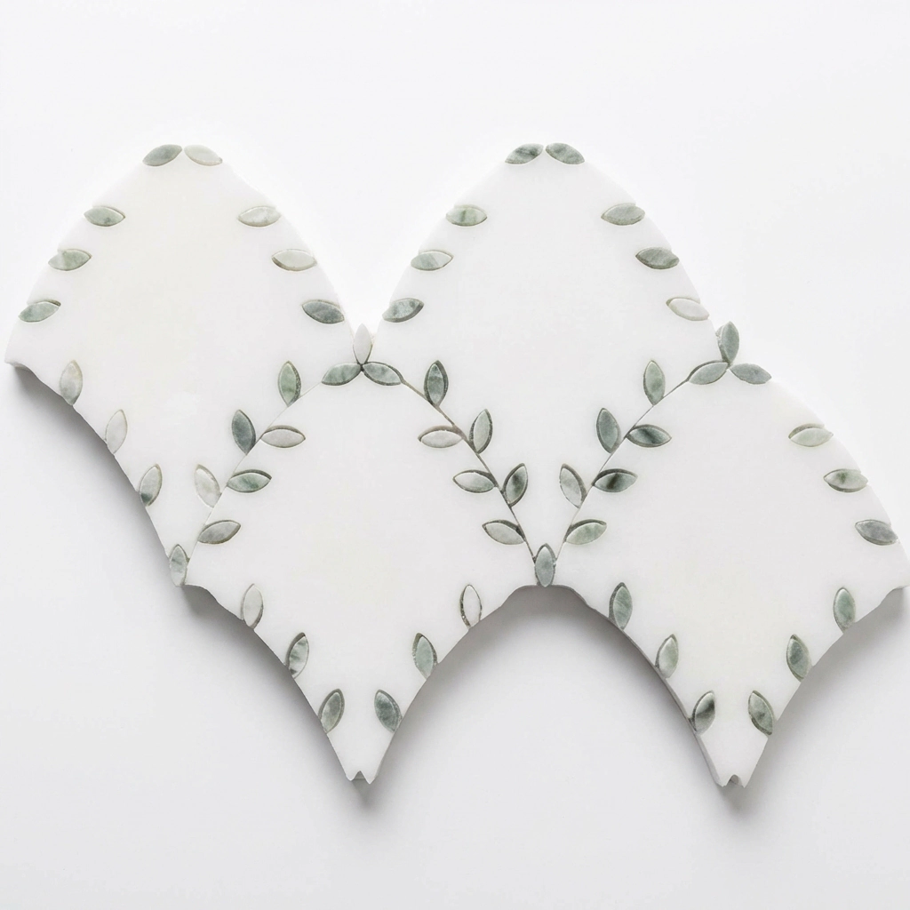 Botanical Leaf Waterjet Marble Mosaic Tile