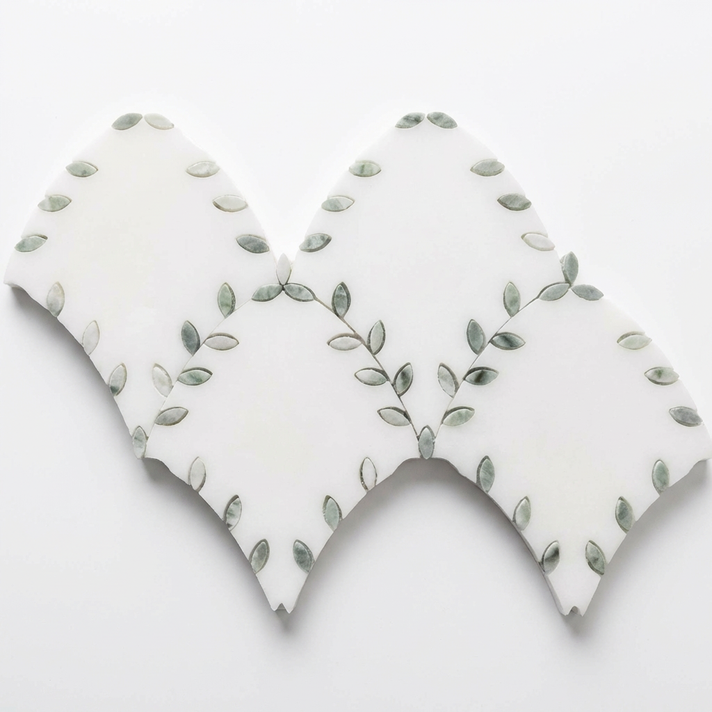 Botanical Leaf Waterjet Marble Mosaic Tile