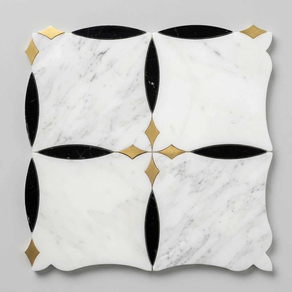 Art Deco Empress Waterjet Marble Brass Mosaic