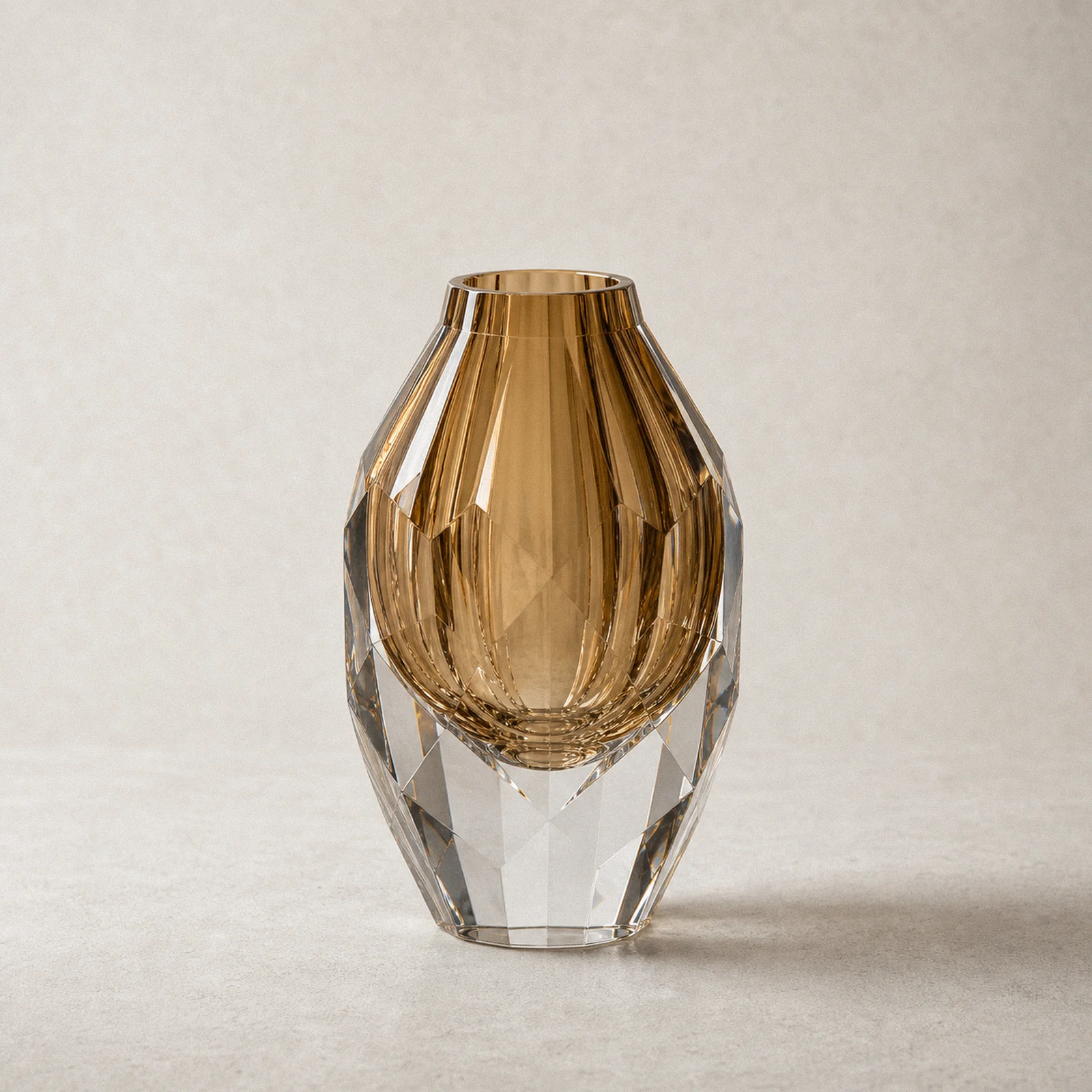 Modern Amber Faceted Crystal Vase