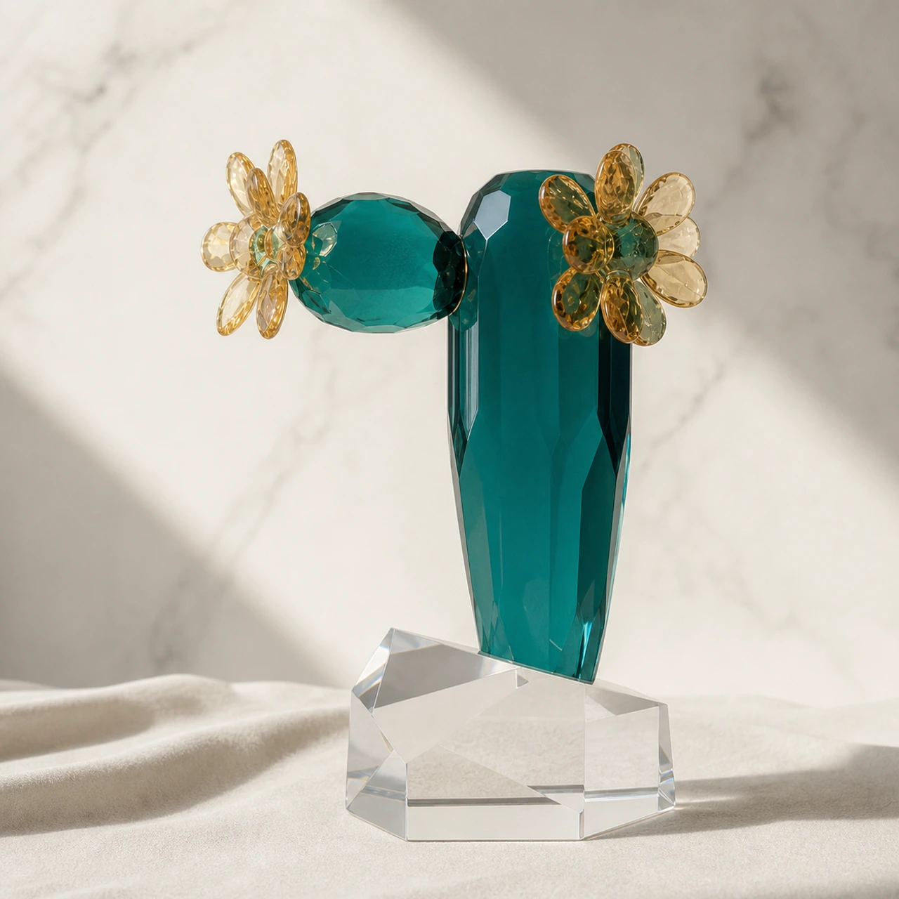 Gilded Bloom Crystal Vase, Teal