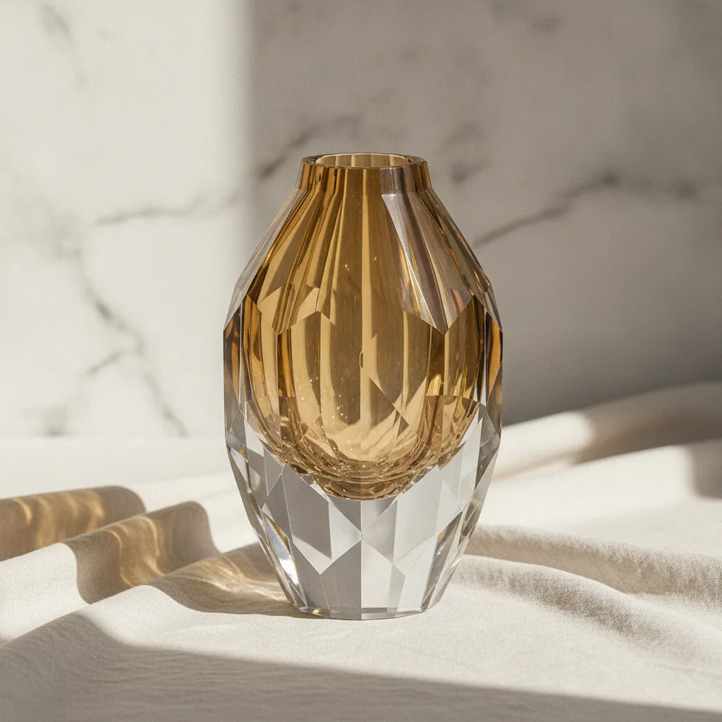 Modern Amber Faceted Crystal Vase