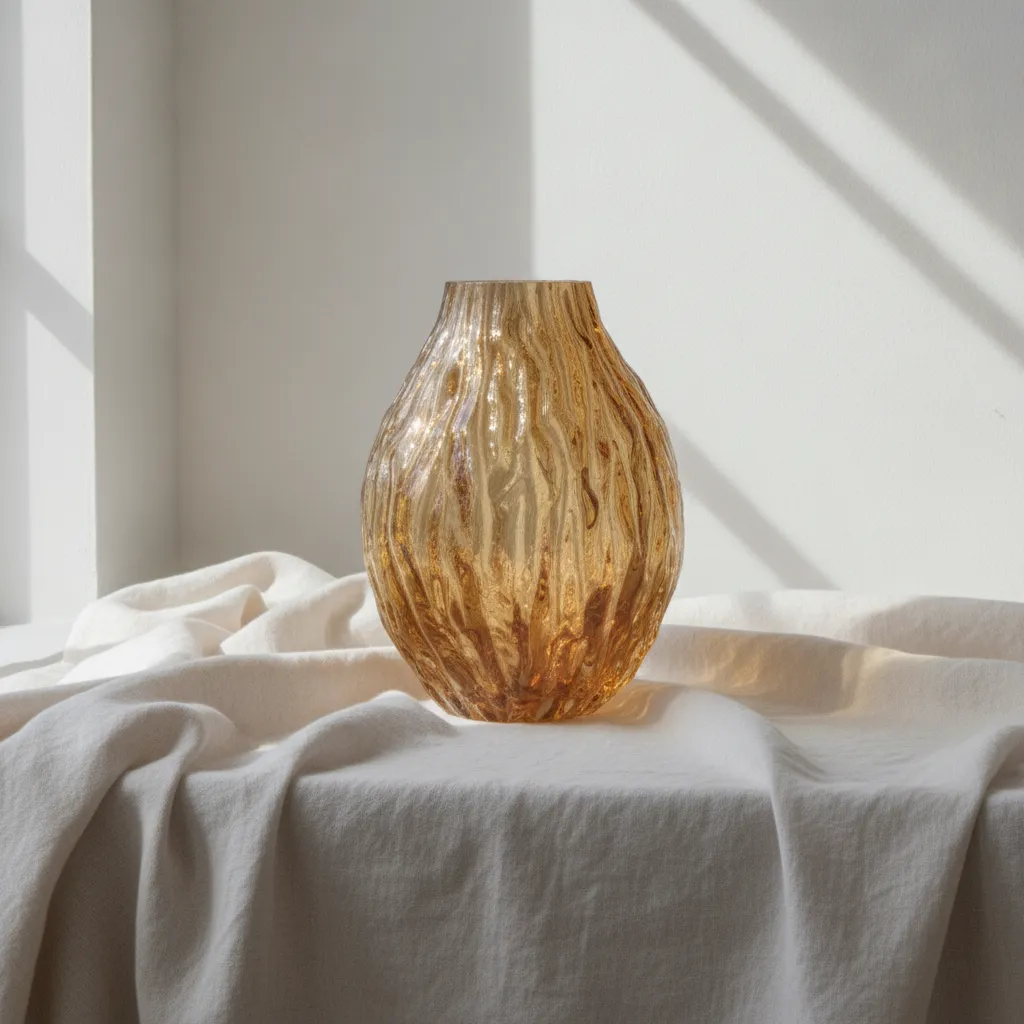 Ridged Amber Glass Vase