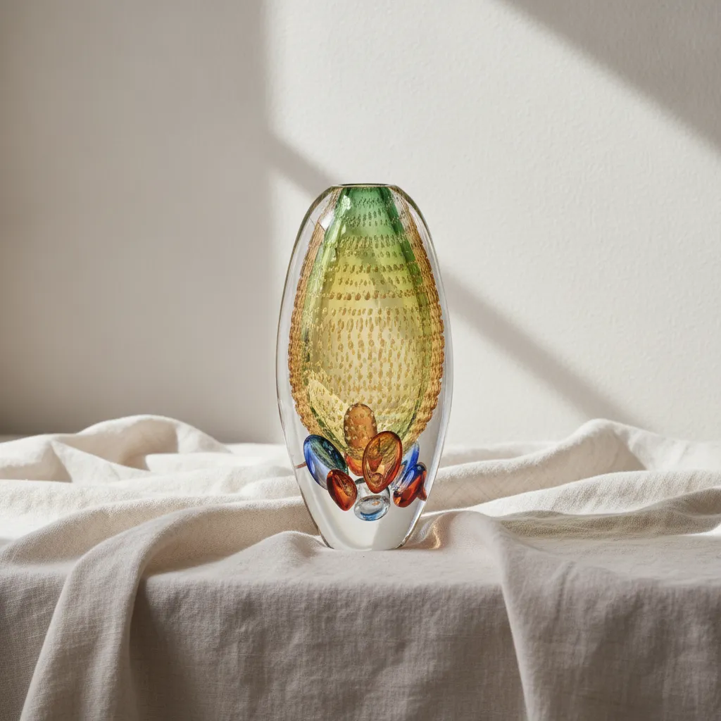 Sommerso Glass Vase, Verde-Gold