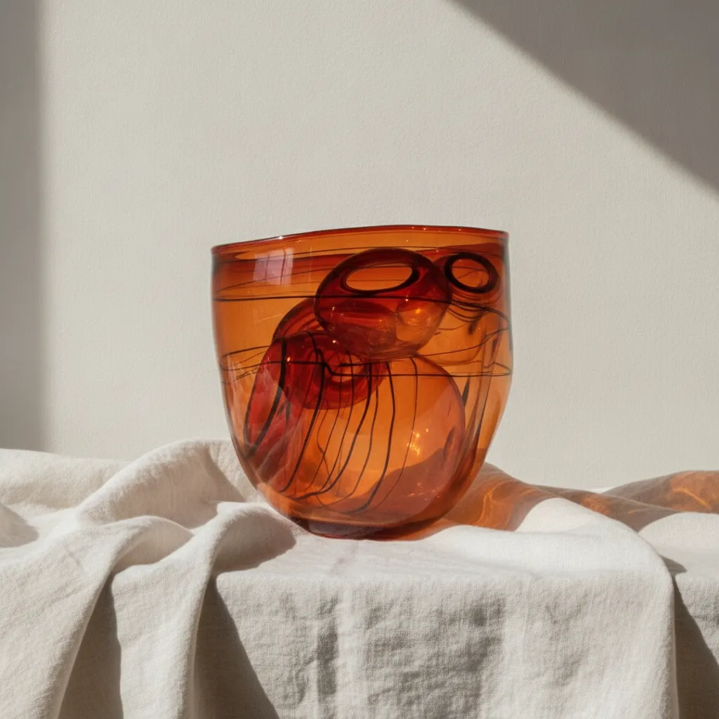 Swirled Amber Glass Vessel