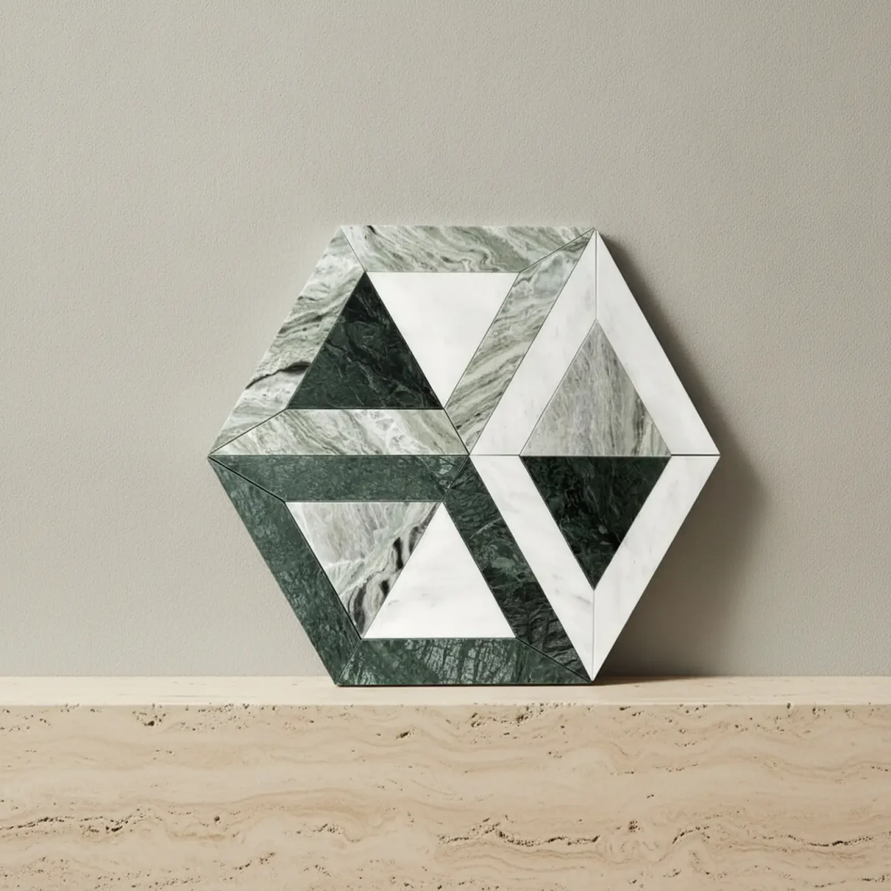 Verde Triangle Lattice Marble Mosaic