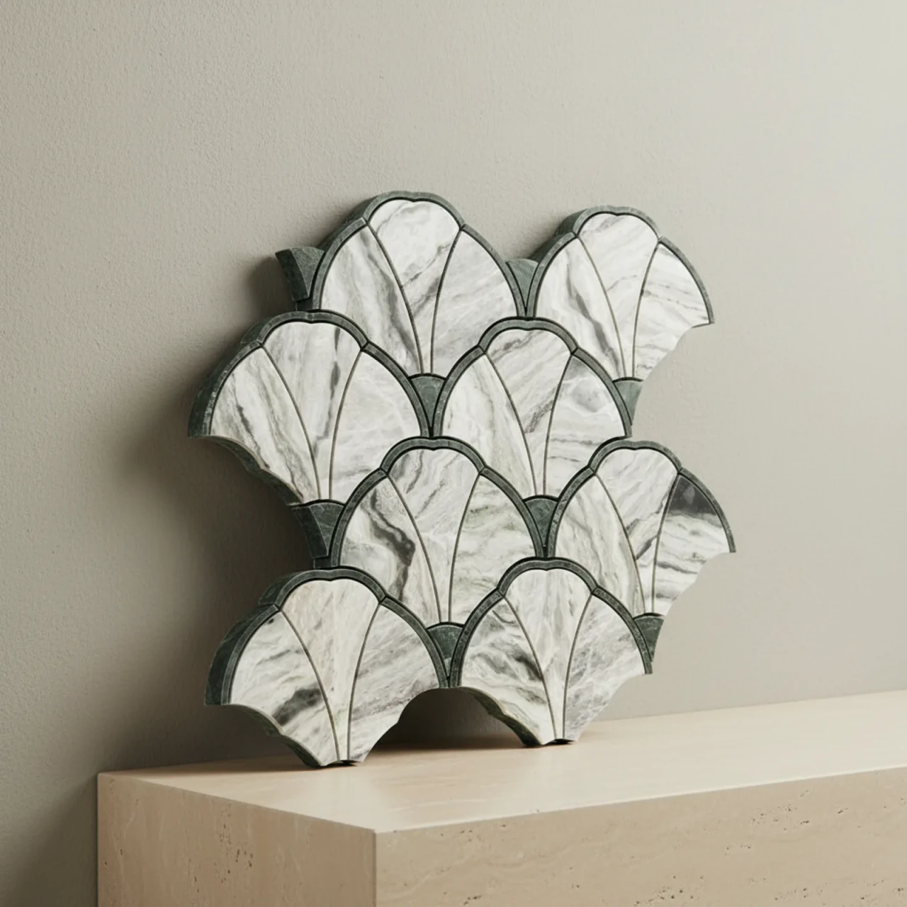 Verde Vein Fan Scallop Marble Mosaic