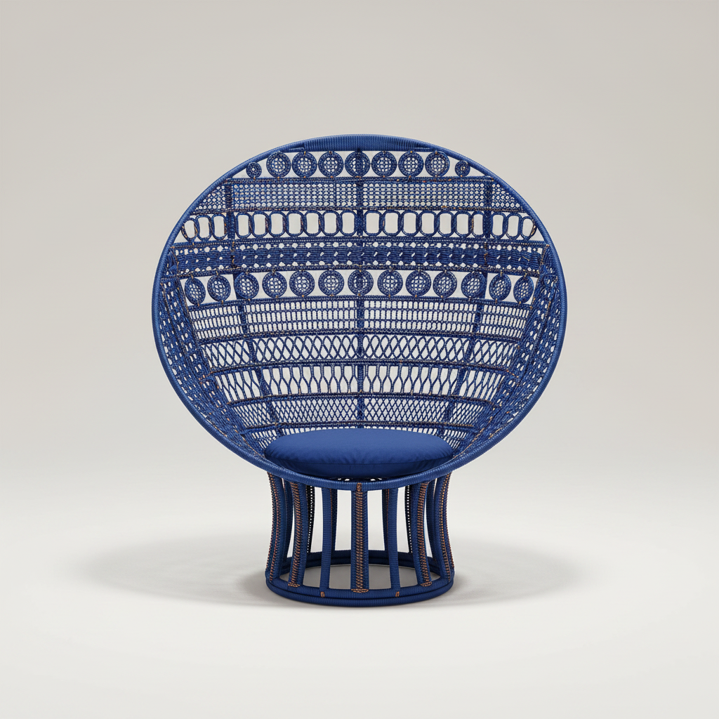 Safa Woven Sphere Lounge Chair — Blue-Copper