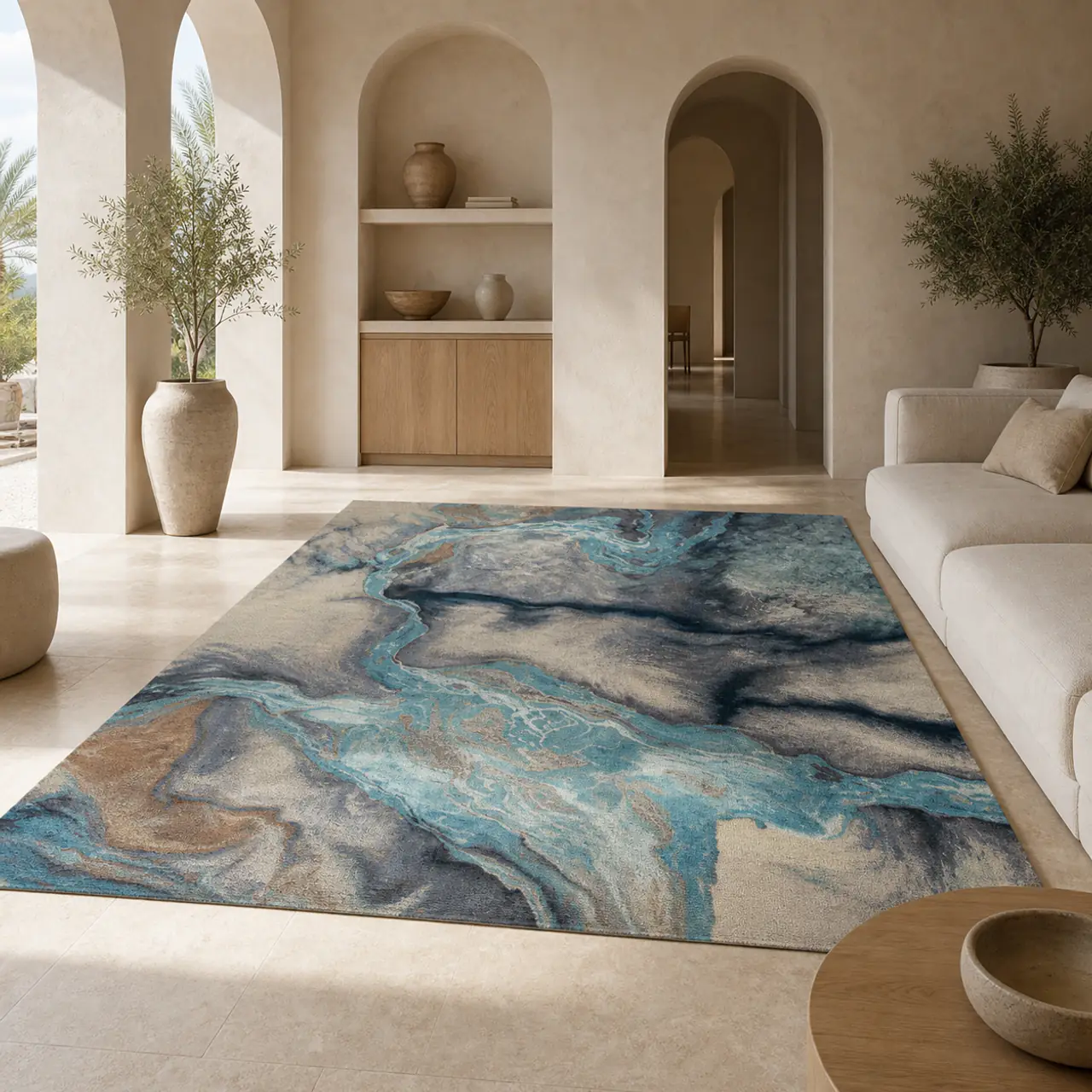 Abstract River Flow Hand-Knotted Wool Rug